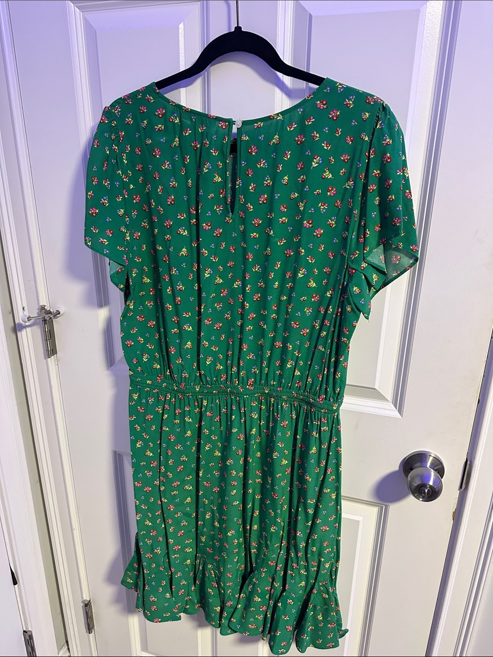 LOFT Green Floral Tie-Waist Short Sleeve Dress - Picture 3 of 3